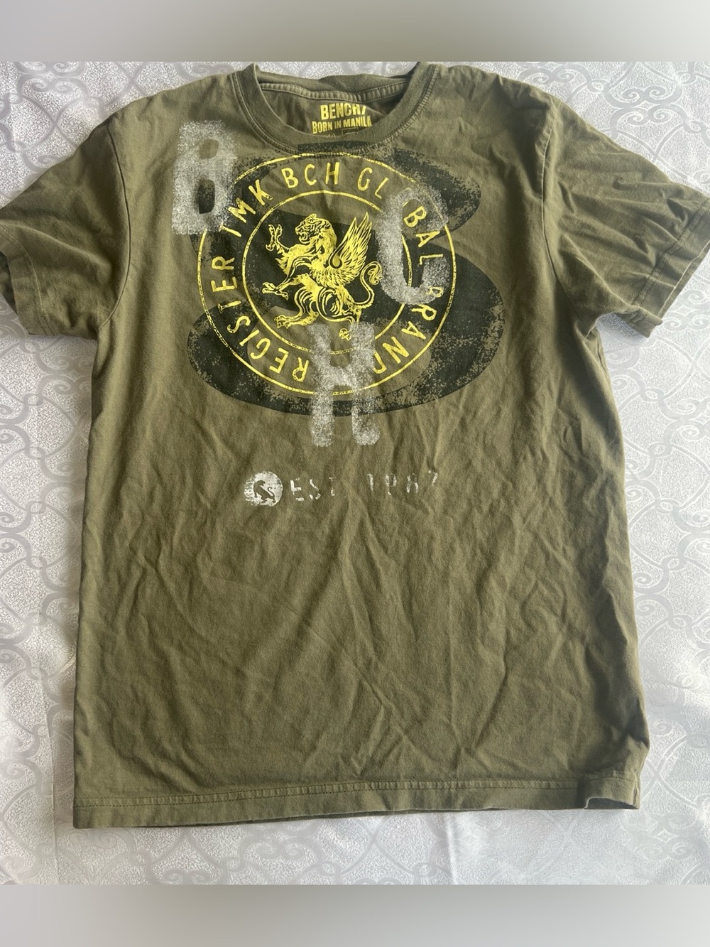 Bench Olive Green Short Sleeve Graphic Tee with Yellow Crest